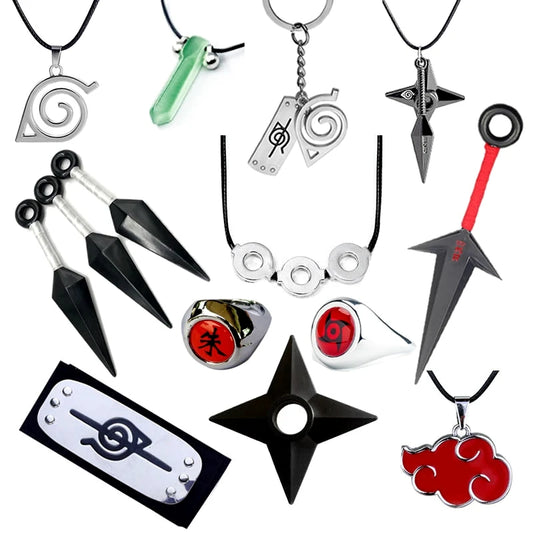Anime Naruto Action Figures Necklace Ring Cosplay Accessories Uzumaki Zumaki Shuriken Kakashi Jewelry Kids Children Toy Gift