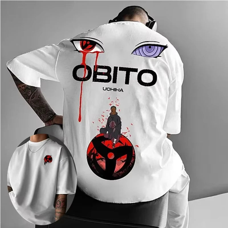 Naruto Sasuke Summer Men's T-shirt Cotton Japanese Anime Personality Print Loose Cotton T-shirt Daily with Casual Short Sleeves