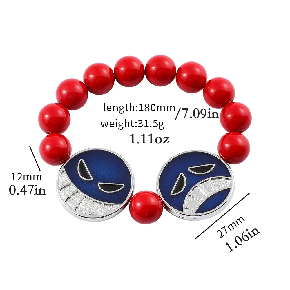 Anime Red Beads Face Bracelet Necklace, Portgas D Ace, Fashion Jewelry Accessories, Cosplay Party Gifts