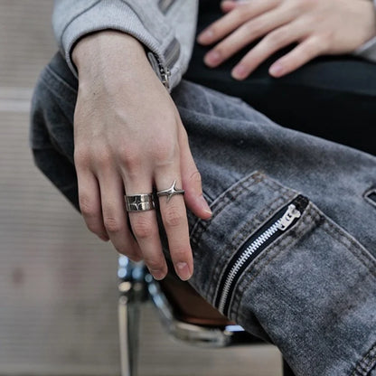 Fashion Retro Silver Color Cross Star Rings for Women Men Punk Gothic Couple Rings Festivals Party Jewelry Daily Accessories New