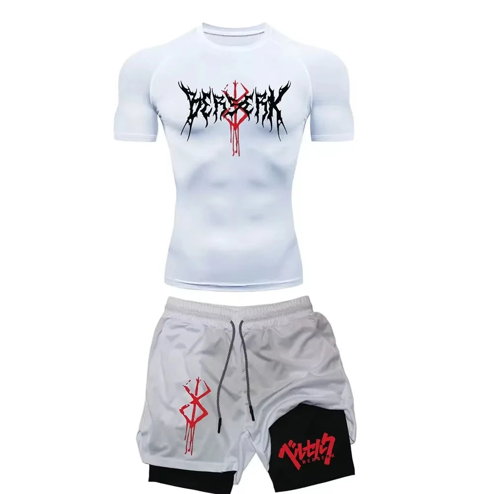 Anime Berserk Compression Set Men's Workout Gym Tshirts Breathable Running Shorts Quick Dry Sports Rash Guard Sportwear Set