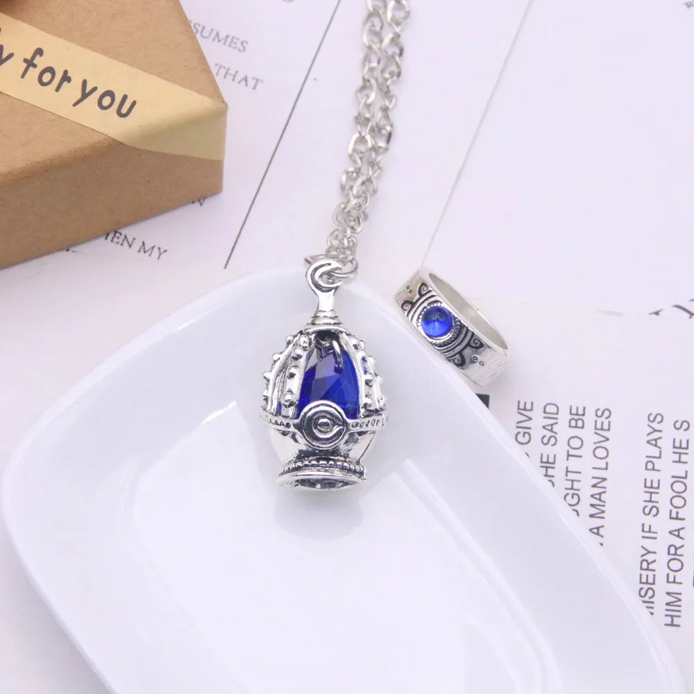 Anime Puella Magi Madoka Magica Cosplay Necklace Kaname Madoka Miki Sayaka Soul Gem Pendant Necklace Ring Set Fashion Jewelry