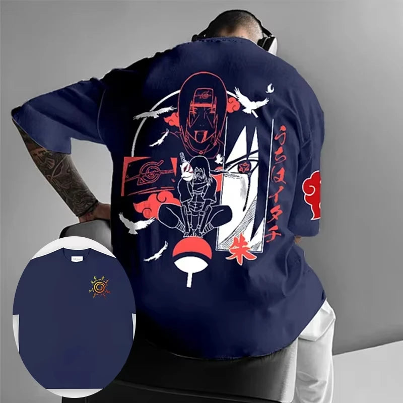 Naruto Sasuke Summer Men's T-shirt Cotton Japanese Anime Personality Print Loose Cotton T-shirt Daily with Casual Short Sleeves