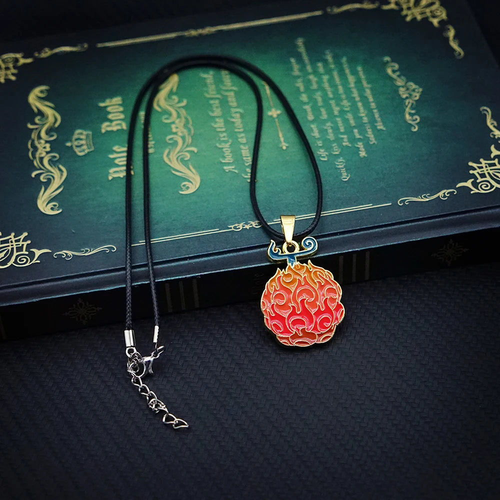 Anime Devil Fruit Necklace for Women Men Metal Necklaces Ace Law Gomu Ope Mera no Mi Jewelry Pendant Chains Choker Collares