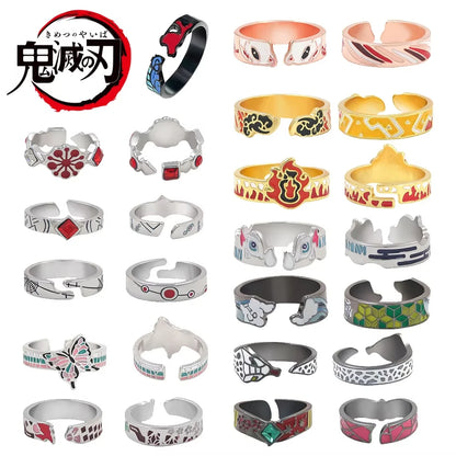 Anime Demon Slayer Kimetsu No Yaiba Ring Tanjirou Mitsuri Tokitou Muichirou Adjustable Finger Rings for Women Men Jewelry
