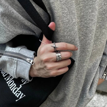 Fashion Retro Silver Color Cross Star Rings for Women Men Punk Gothic Couple Rings Festivals Party Jewelry Daily Accessories New