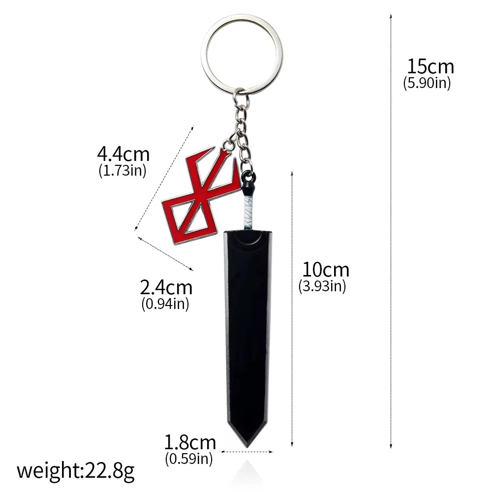 Berserk Anime Keychain Necklace Guts Sword Jewelry Set Key Chain Keyrings Keychains for Men Women Accessories Key Ring Pendant