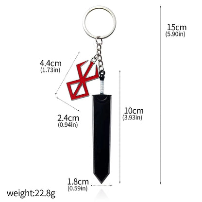 Berserk Anime Keychain Necklace Guts Sword Jewelry Set Key Chain Keyrings Keychains for Men Women Accessories Key Ring Pendant