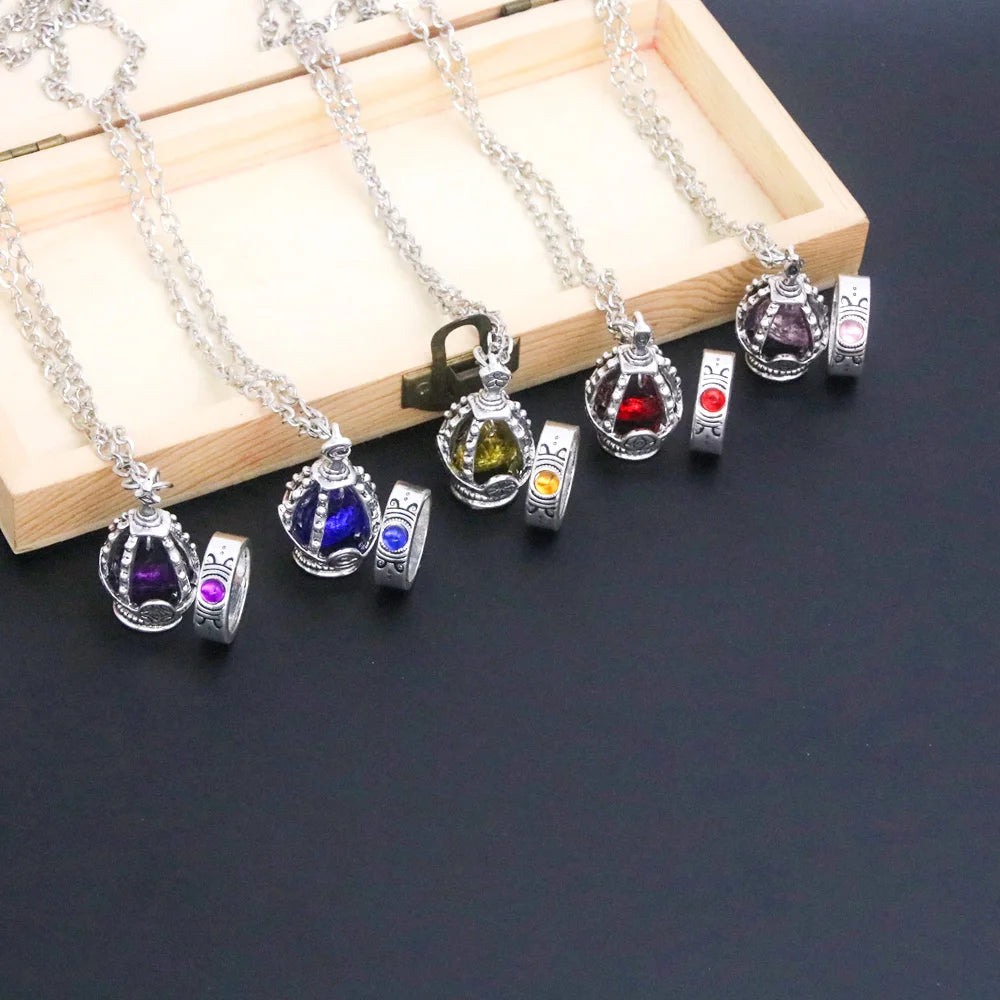 Anime Puella Magi Madoka Magica Cosplay Necklace Kaname Madoka Miki Sayaka Soul Gem Pendant Necklace Ring Set Fashion Jewelry