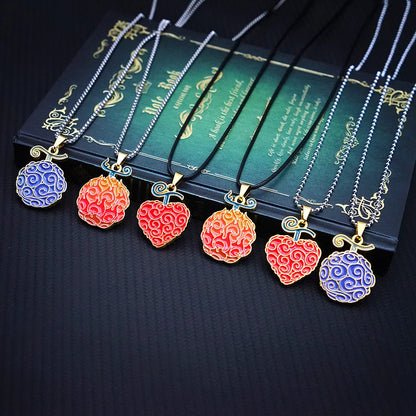 Anime Devil Fruit Necklace for Women Men Metal Necklaces Ace Law Gomu Ope Mera no Mi Jewelry Pendant Chains Choker Collares