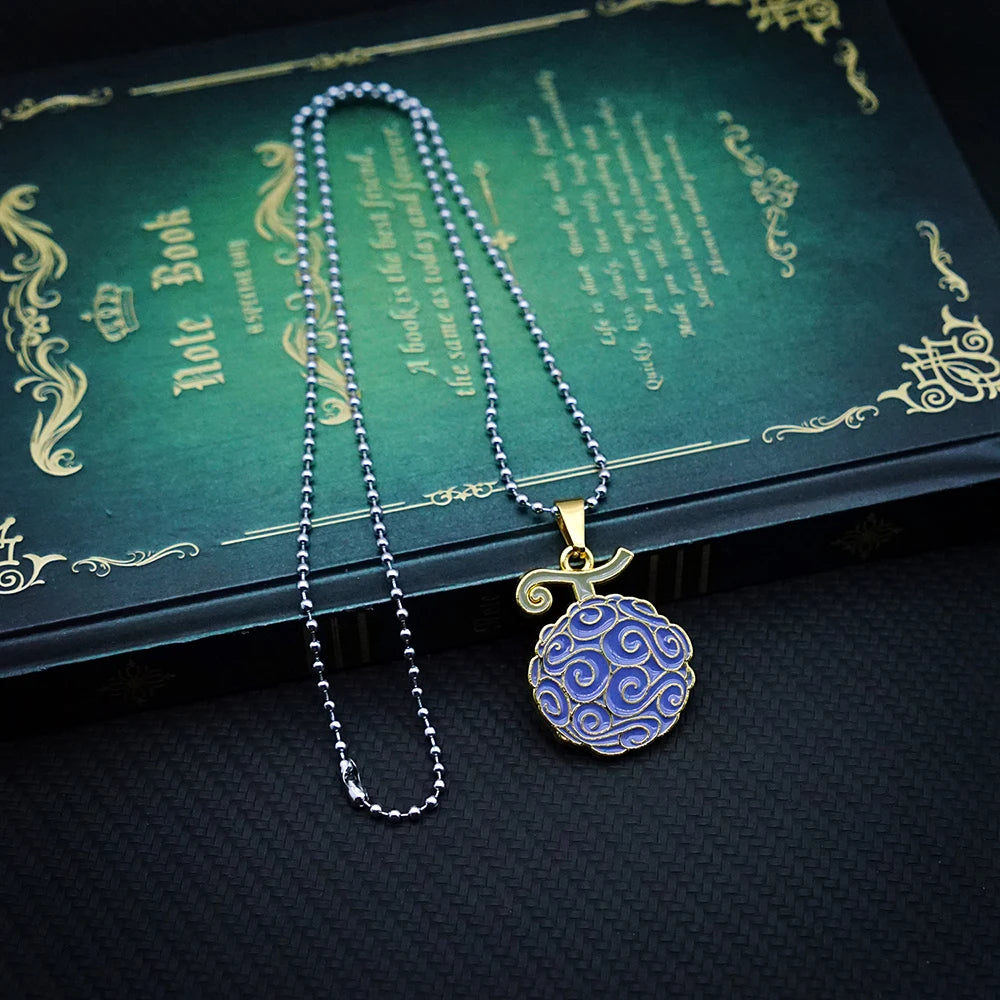 Anime Devil Fruit Necklace for Women Men Metal Necklaces Ace Law Gomu Ope Mera no Mi Jewelry Pendant Chains Choker Collares