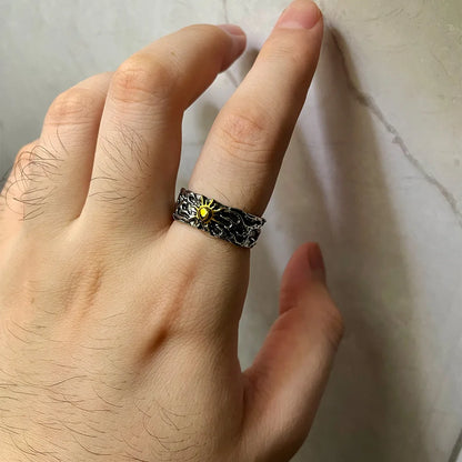 Retro Golden Sun Ring For Men SIlver Color Punk Gothic Trendy Open Ring Handmade Designer Jewelry Unisex Accessories Lovers Gift