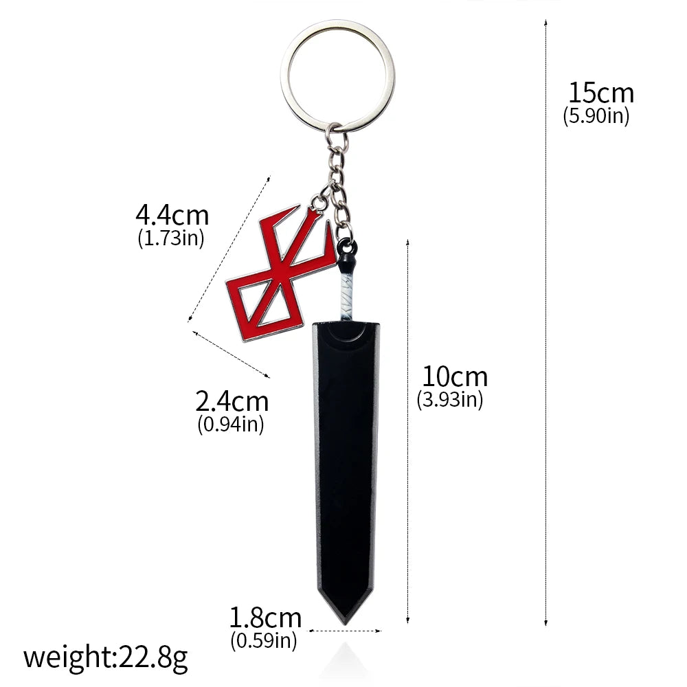 Berserk Anime Keychain Necklace Guts Sword Jewelry Set Key Chain Keyrings Keychains for Men Women Accessories Key Ring Pendant