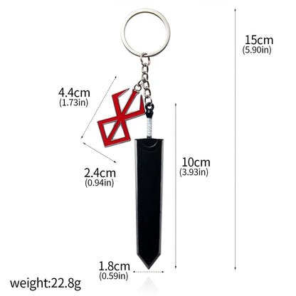 Berserk Anime Keychain Necklace Guts Sword Jewelry Set Key Chain Keyrings Keychains for Men Women Accessories Key Ring Pendant