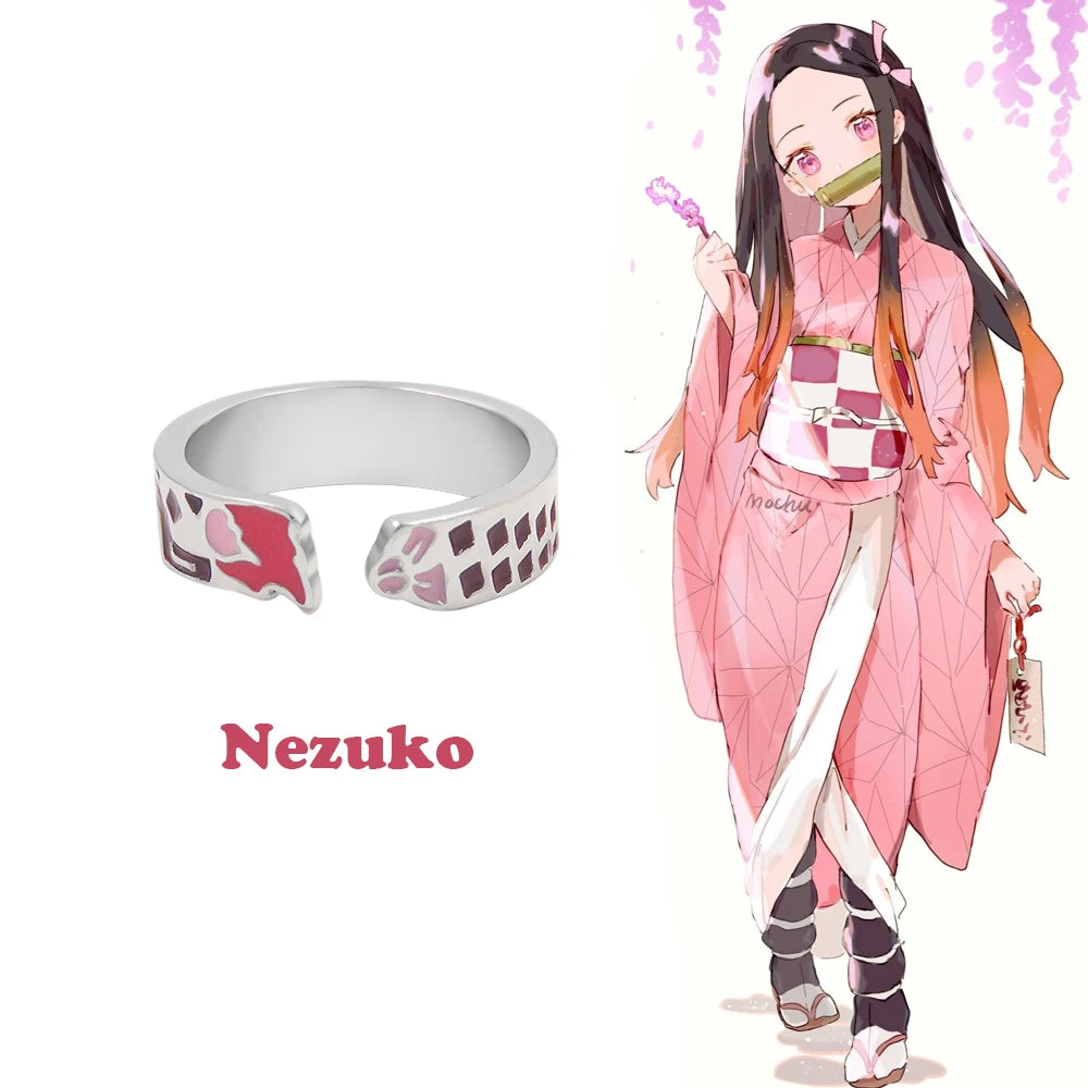 Anime Demon Slayer Kimetsu No Yaiba Ring Tanjirou Mitsuri Tokitou Muichirou Adjustable Finger Rings for Women Men Jewelry