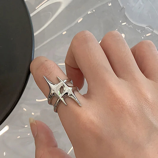 Vintage Irregular Silver Star Open Ring for Women Men Punk Gothic Sliver Color Adjustable Couple Rings Y2K Egirl Jewelry Gift