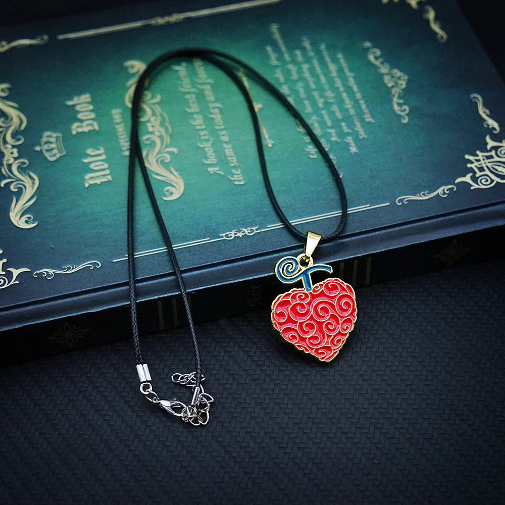 Anime Devil Fruit Necklace for Women Men Metal Necklaces Ace Law Gomu Ope Mera no Mi Jewelry Pendant Chains Choker Collares