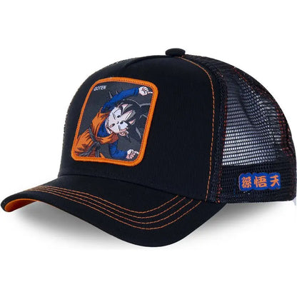New Dragon Ball Son Goku Cap Summer Travel Peaked Cap Men's Embroidery Hip-Hop Cap Style Sun Visor Adjustable Trucker Mesh Cap