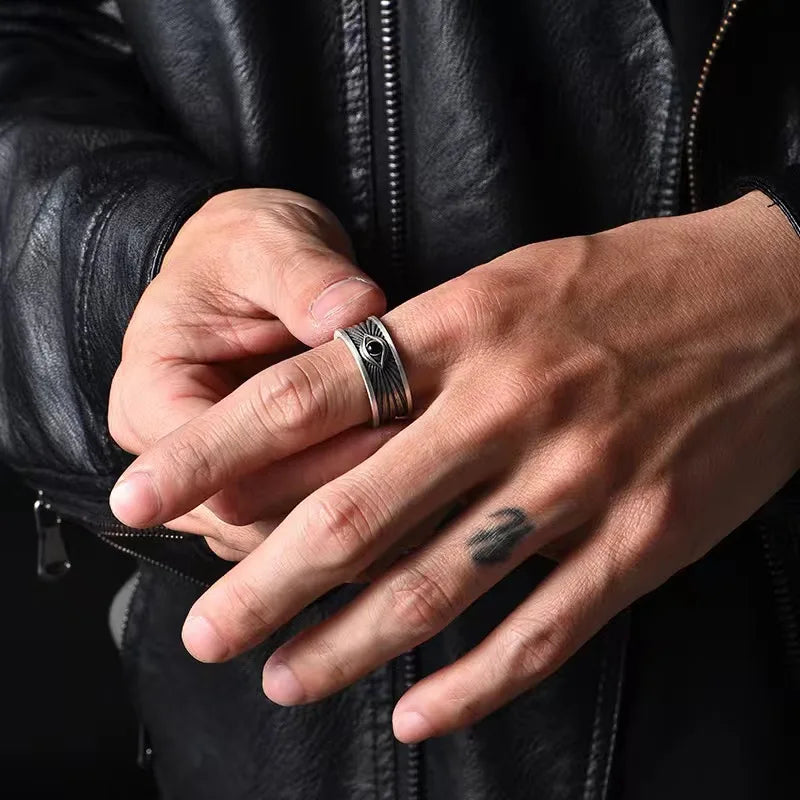 Retro Antique Eye of Providence Ring For Men Silver Color Punk Gothic Adjustable Open Ring Alloy Unisex Jewelry Accessories Gift