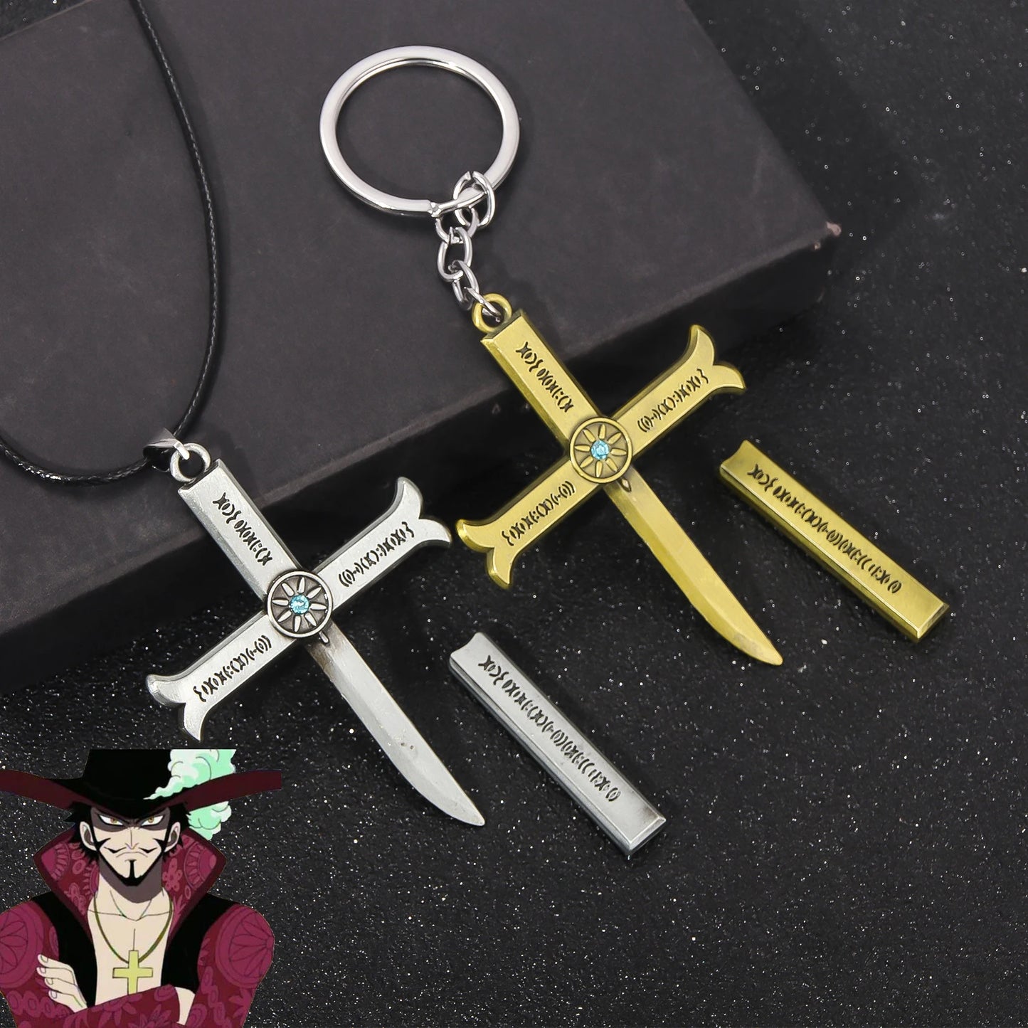 Anime Dracule Mihawk Cross Knife Keychains Metal Pendant Key Rings for Men Woman Keyring Fashion Jewelry Accessories Gift