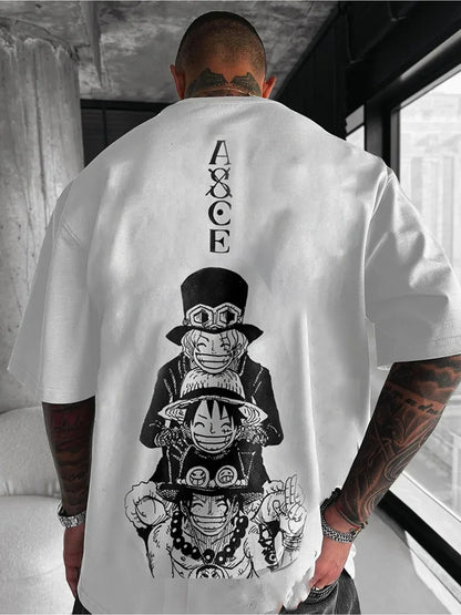 ONE PIECE Luffy Ace Summer T-shirt Men Women Leisure Sports Street Fitness Loose Comfortable Cotton Oversized Short Sleeves Top