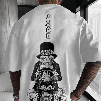 ONE PIECE Luffy Ace Summer T-shirt Men Women Leisure Sports Street Fitness Loose Comfortable Cotton Oversized Short Sleeves Top
