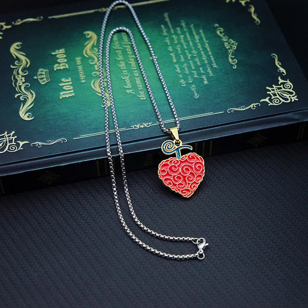 Anime Devil Fruit Necklace for Women Men Metal Necklaces Ace Law Gomu Ope Mera no Mi Jewelry Pendant Chains Choker Collares