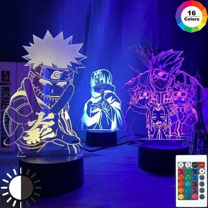 Anime Naruto Kakashi Shippuden Uchiha Sasuke Hatake Characters 3D LED Night Lights Action Figure Collection Model Toys Gifts