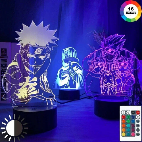 Anime Naruto Kakashi Shippuden Uchiha Sasuke Hatake Characters 3D LED Night Lights Action Figure Collection Model Toys Gifts