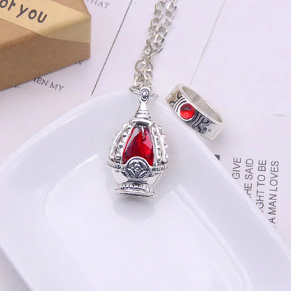 Anime Puella Magi Madoka Magica Cosplay Necklace Kaname Madoka Miki Sayaka Soul Gem Pendant Necklace Ring Set Fashion Jewelry