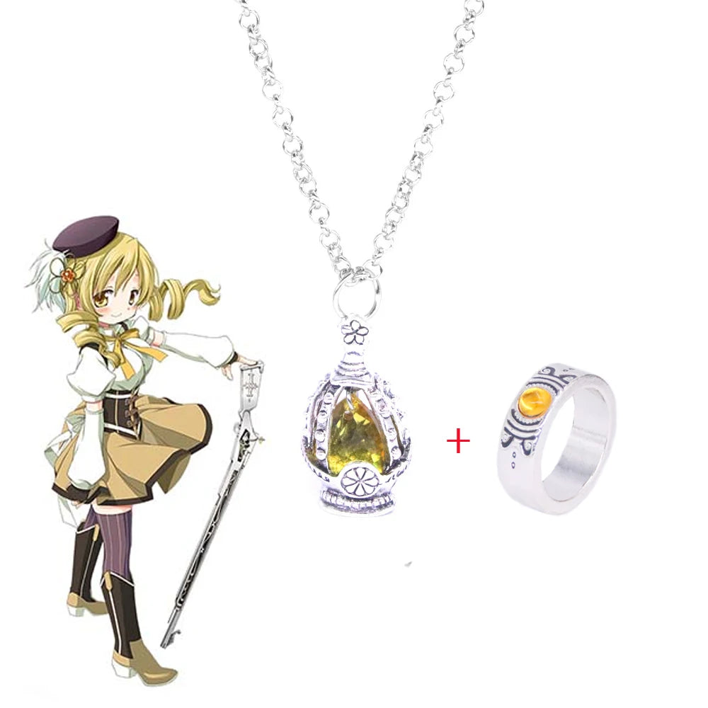 Anime Puella Magi Madoka Magica Cosplay Necklace Kaname Madoka Miki Sayaka Soul Gem Pendant Necklace Ring Set Fashion Jewelry