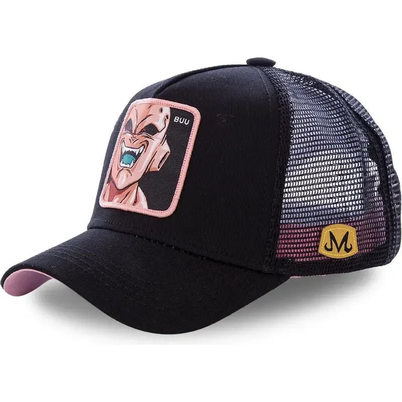 Dragon Ball Buu Goku Cap Summer Travel Peaked Cap Men's Embroidery Hip-Hop Cap Style Sun Visor Adjustable Trucker Mesh Cap