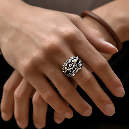 Retro Golden Eye Tang Lion Ring For Men Punk Gothic Open Ring Handmade Designer Jewelry Unisex Accessories Cultural Bless Gift