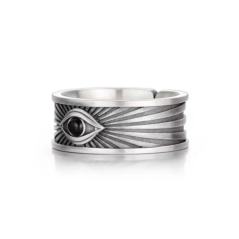 Retro Antique Eye of Providence Ring For Men Silver Color Punk Gothic Adjustable Open Ring Alloy Unisex Jewelry Accessories Gift
