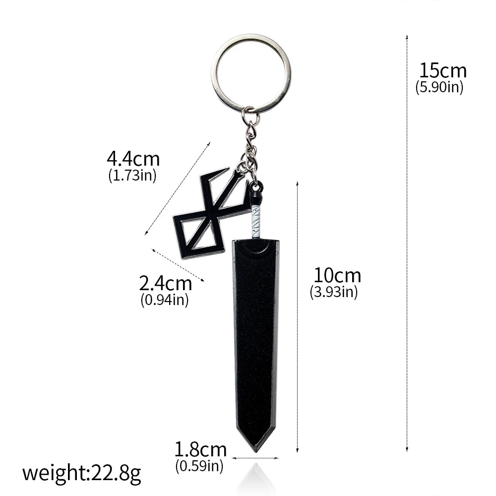 Berserk Anime Keychain Necklace Guts Sword Jewelry Set Key Chain Keyrings Keychains for Men Women Accessories Key Ring Pendant