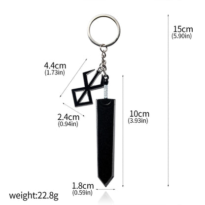 Berserk Anime Keychain Necklace Guts Sword Jewelry Set Key Chain Keyrings Keychains for Men Women Accessories Key Ring Pendant
